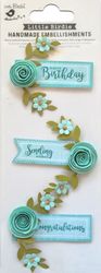 Rose Celeste, birthday 3D Scrapbook stickers, 3/pk (Little Birdie)