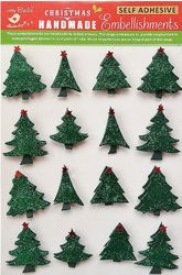 Traditional Green Christmas Trees, glitter, 3D Scrapbook stickers, 16/pk (Little Birdie) 