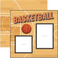Basketball, Quick Page, left side, sports double-sided scrapbook paper (Scrapbook Customs)