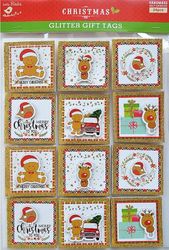 Christmas Glitter Gift Tags, Gingerbread, 24/pk (Little Birdie)<br><font color=red>25% off</font> 