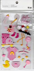 Stork, Hello Baby Girl, 3D scrapbook stickers 4x7" (Recollections)