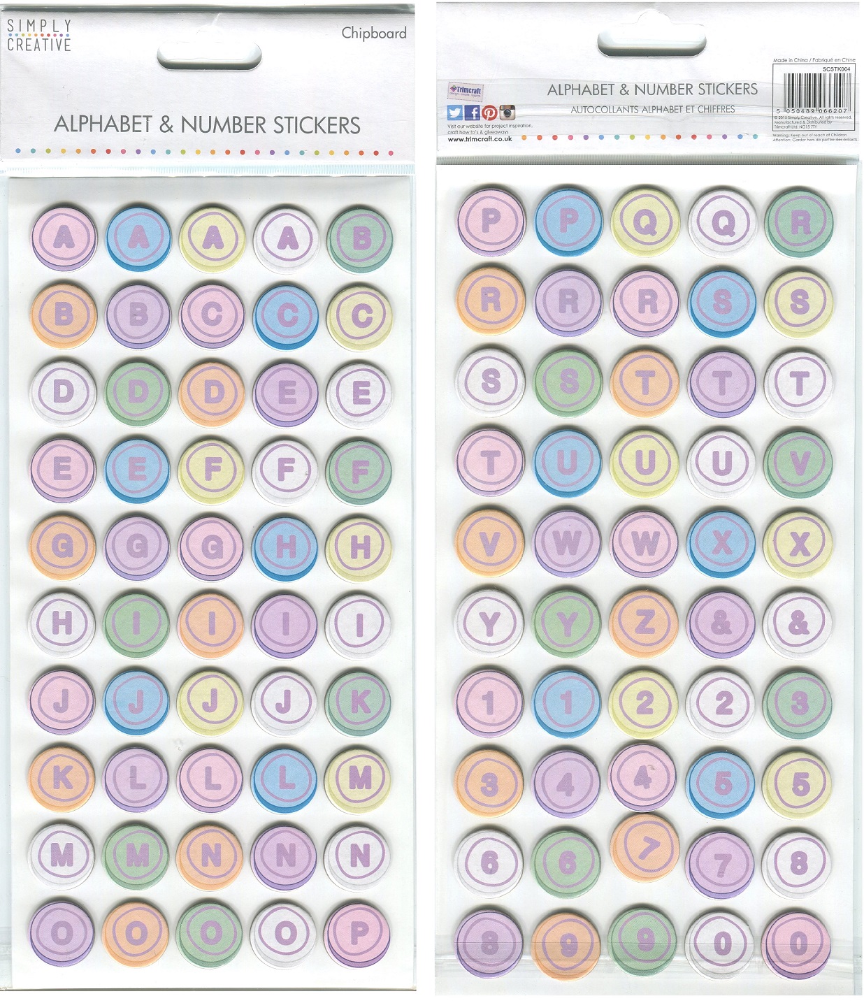 Alphabet & Number Chipboard Stickers, CIRCLES, 100/pack scrapbook (Simply Creative)