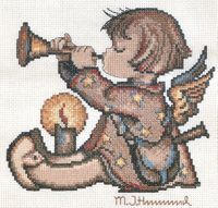 Angel with Horn, 8x8", Hummel cross stitch kit (Needle Treasures, JCA)