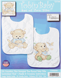 Baby Bibs, Baby Bears, 2/pack, STAMPED cross stitch (Tobin)