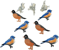 Blue Bird & Robin, scrapbook brads, 12/pack (Eyelet Outlet)