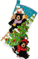 Bucilla: Holiday Black Bears, felt applique Christmas stocking kit