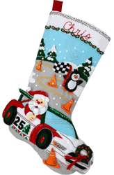 Bucilla: Holiday Speedway, felt applique Christmas stocking kit