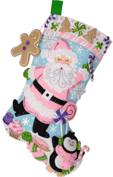 Bucilla: Lollipop Santa, felt applique Christmas stocking kit