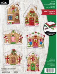 Bucilla: Ornaments, Candy Christmas Cottages, felt applique Christmas ornament kit<br><font color=red>New for 2025</font>