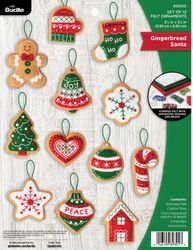 Bucilla: Ornaments, Gingerbread Santa, felt applique Christmas ornament kit