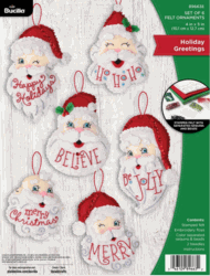 Bucilla: Ornaments, Holiday Greetings, Christmas felt applique ornaments kit, 6/pk