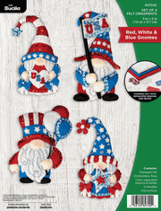 Bucilla: Ornaments, Red, White & Blue Gnomes, felt applique ornaments kit, 4/pk