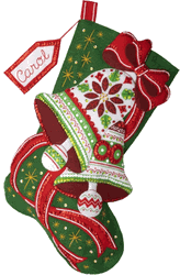 Bucilla: Poinsettia Bells, felt applique Christmas stocking kit