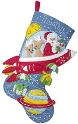 Bucilla: Rocket Ship Santa, felt applique Christmas stocking kit