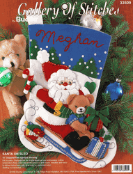 Bucilla: Santa on Sled, felt applique Christmas stocking kit<br><font color=red>AMOST SOLD OUT</font>