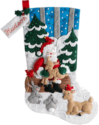 Bucilla: Santa's Forest Family, felt applique Christmas stocking kit<br><font color=red>ALMOST SOLD OUT</FONT>