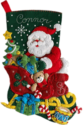Bucilla: Santa's Sleigh Stocking, felt applique Christmas kit<br><font color=red>ALMOST SOLD OUT</font>