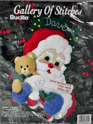 Bucilla: Santa & Teddy, felt applique Christmas stocking kit<br><font color=red>AMOST SOLD OUT</font>