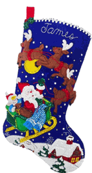 Bucilla: Sleigh Ride with Santa, felt applique Christmas stocking kit