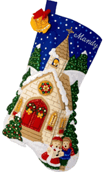 Bucilla: Yuletide Chapel, Christmas stocking felt applique kit