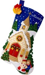 Bucilla: Yuletide Chapel, Christmas stocking felt applique kit<br><font color=red>New for 2025</font>