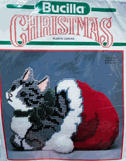 Cat in Hat Doorstop, Christmas plastic canvas kit (Bucilla)