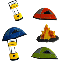 Camping, scrapbook brads, 12/pk (Eyelet Outlet) 