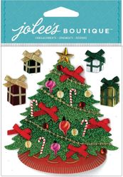 Classic Christmas Tree, 3D glittered scrapbook stickers (Jolee's)