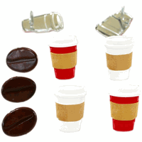 Coffee Cups & Coffee Beans, scrapbook brads, 12/pack (Eyelet Outlet)