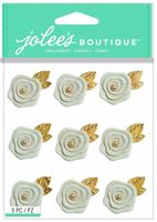 Cream Flowers with pearl center & gold leaf, resin, 3D flower scrapbook stickers (Jolee's Boutique)<br><font color=red>33% off</font>  