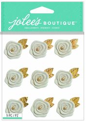 Cream Flowers with pearl center & gold leaf, resin, 3D flower scrapbook stickers (Jolee's Boutique)<br><font color=red>33% off</font>  