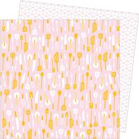 Damask Love Write at Home Collection, What the Fork, double-sided, cooking utensils scrapbook paper (American Crafts)