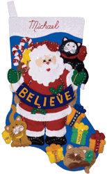Design Works: Believe Santa, Christmas stocking felt applique kit