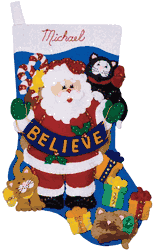 DIY Christmas Stocking Kit - Home Run Santa Baseball Theme With Sequins & Embellishments
