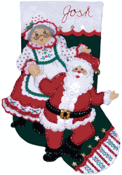 Design Works: Dancing Santa & Mrs. Claus, Christmas stocking felt applique kit