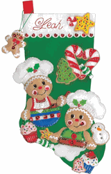 Design Works: Gingerbread Bakers, Christmas stocking felt applique kit