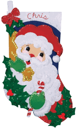 Design Works: Holly Santa, Christmas stocking felt applique kit