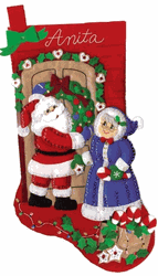 Design Works: Mr & Mrs Claus, Christmas stocking felt applique kit