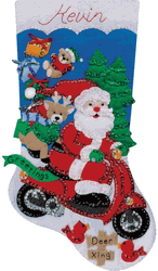 Design Works: Scooter Santa, Christmas stocking felt applique kit