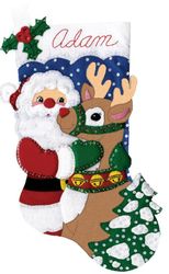Design Works: Santa & Deer, Christmas stocking felt applique kit<br><font color=red>New for 2025</font>