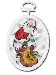 Down the Chimney, Mini Christmas Kits with frame, cross stitch (Janlynn)
