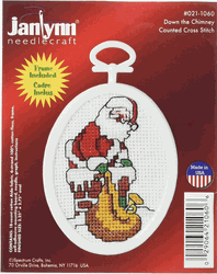 Down the Chimney, Mini Christmas Kits with frame, cross stitch (Janlynn)