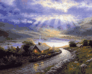 Emerald Isle Cottage, 16x12" embellished cross stitch kit (Thomas Kinkade)