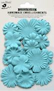 Handmade paper flowers, 3D, Sky Delight (Aqua), 15/pk, scrapbook embellishments (Little Birdie)