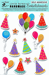 Hats & Balloons, Birthday 3D Scrapbook stickers, 13/pk (Little Birdie)