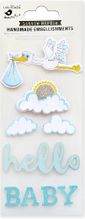 Hello Baby Boy, blue, glitter, 3D Scrapbook stickers, 6/pk (Little Birdie) 