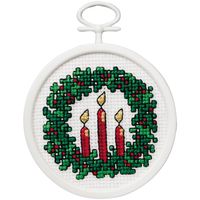Holiday Wreath, Mini Christmas Kits with frame, cross stitch (Janlynn)<br><font color=red>New for 2025</font>