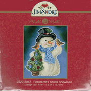 Jim Shore, Feathered Friends Snowman, Christmas Counted Cross Stitch Perforated Paper Kit, 4" x.5" (Mill Hill)