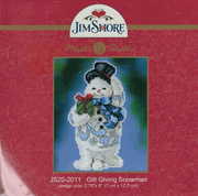 Jim Shore, Gift Giving Snowman, Christmas Counted Cross Stitch Perforated Paper Kit, 2.75" x 5" (Mill Hill)