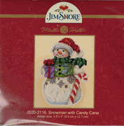 Jim Shore, Snowman with Candy Cane, Christmas Counted Cross Stitch Perforated Paper Kit, 3.5" x 5" (Mill Hill)